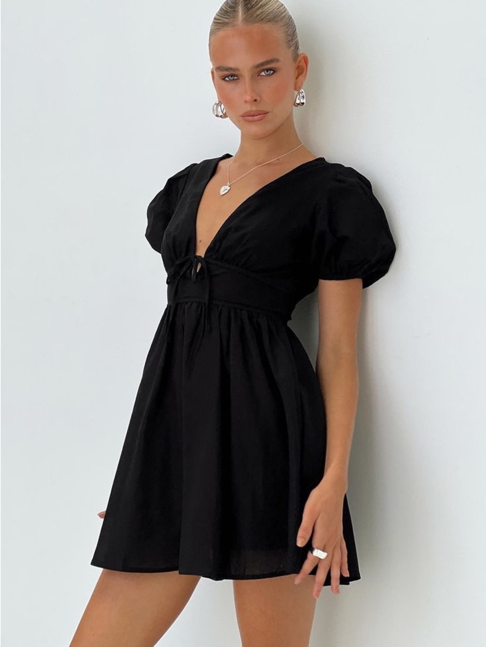 Princess Polly Black Puff Sleeve Mini Dress